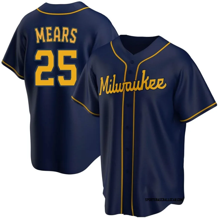 Nick Mears Men's Milwaukee Brewers Navy Replica Alternate Jersey