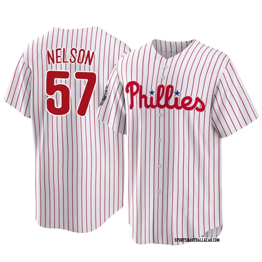 Nick Nelson Men's Philadelphia Phillies White Replica 2022 World Series Home Jersey