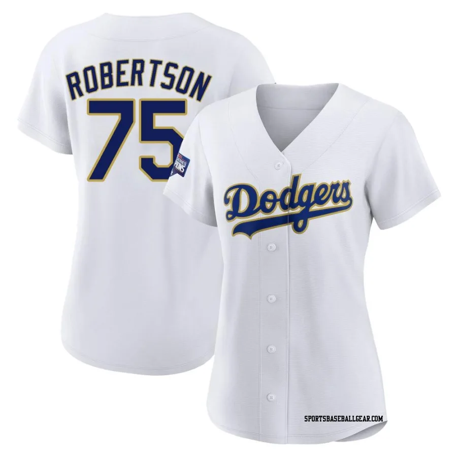 Nick Robertson Women's Los Angeles Dodgers White/Gold Replica 2021 Gold Program Player Jersey