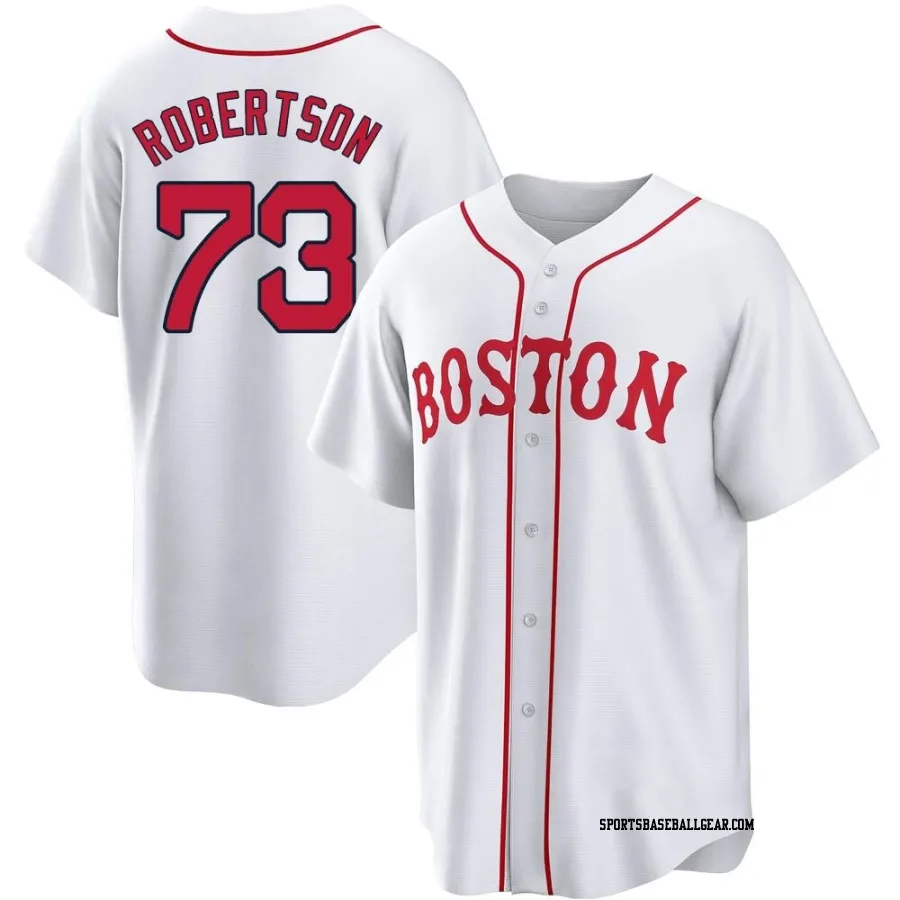 Nick Robertson Youth Boston Red Sox White Replica 2021 Patriots' Day Jersey