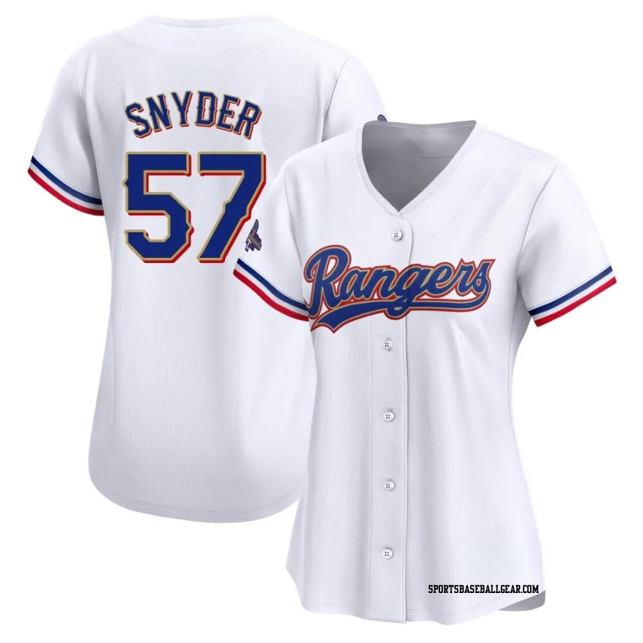 Nick Snyder Women's Texas Rangers Gold Limited White 2024 Collection Jersey