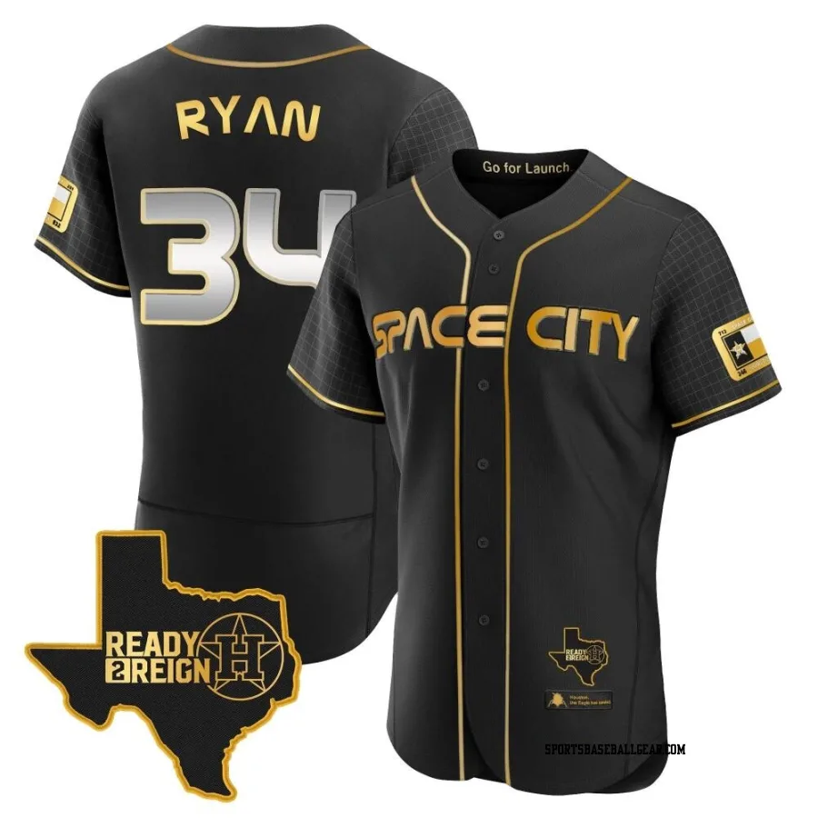 Nolan Ryan Men's Houston Astros Black/Gold Authentic 2023 Space City Ready 2 Reign Flex Base Jersey