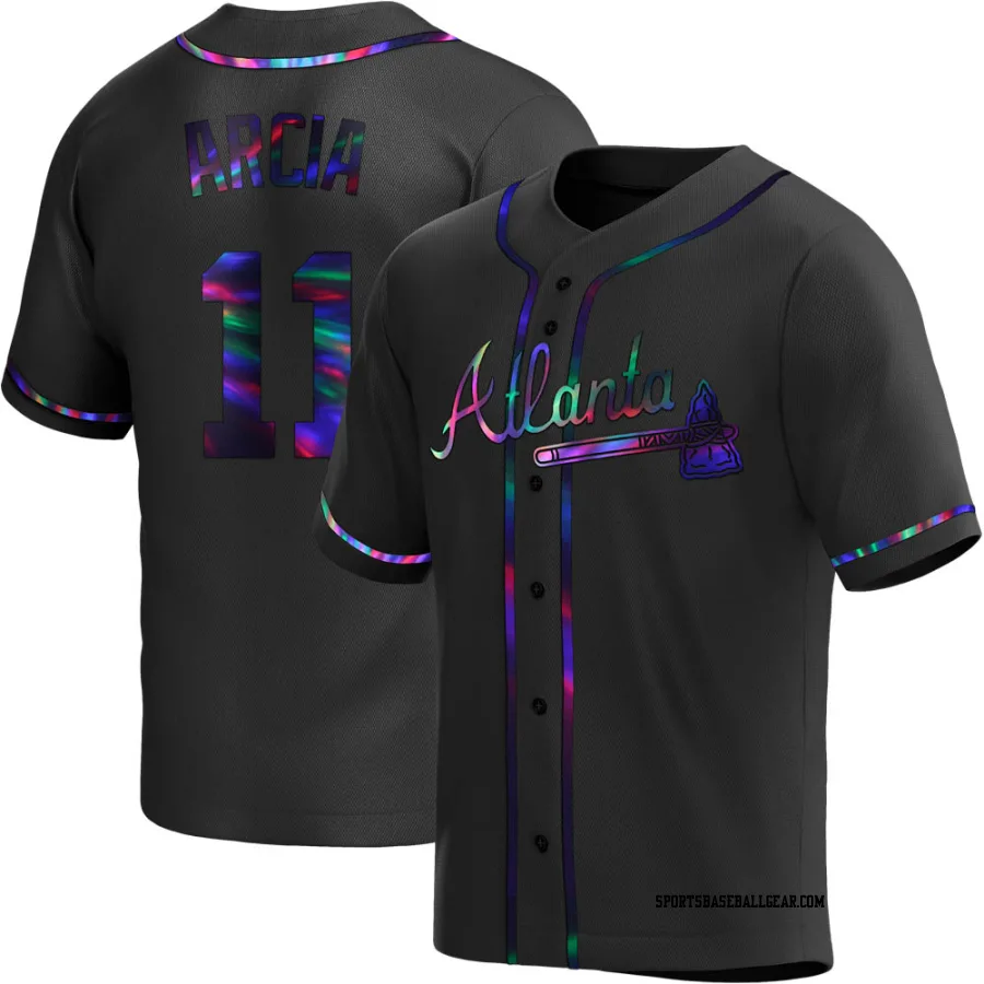 Orlando Arcia Men's Atlanta Braves Black Holographic Replica Alternate Jersey