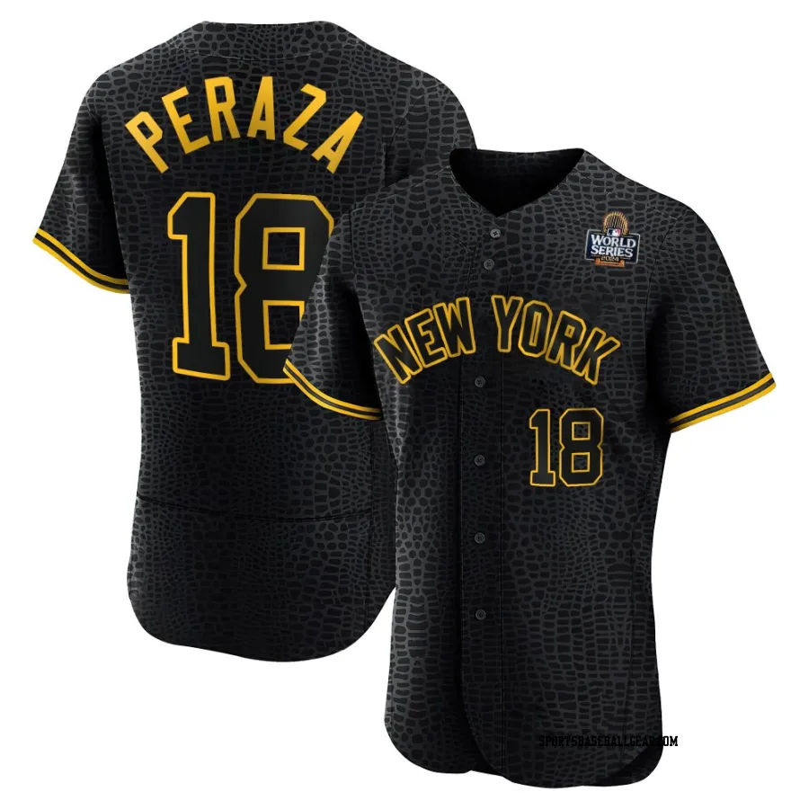 Oswald Peraza Men's New York Yankees Black Authentic Snake Skin City 2024 World Series Jersey