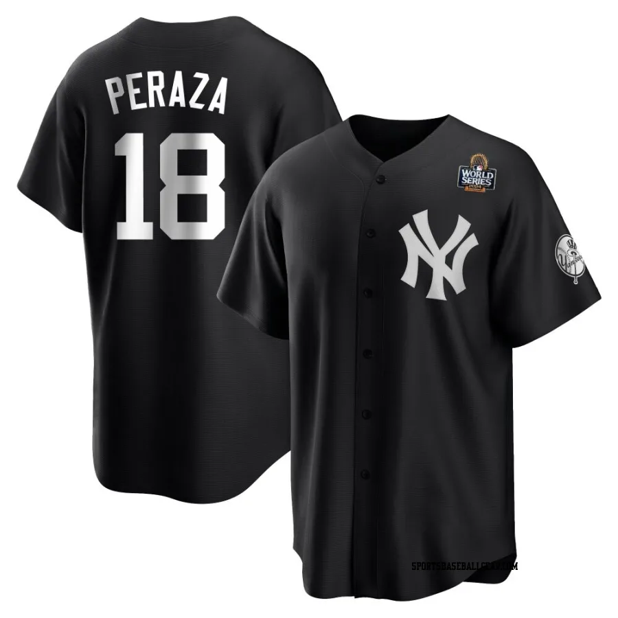 Oswald Peraza Youth New York Yankees Black/White Replica 2024 World Series Jersey