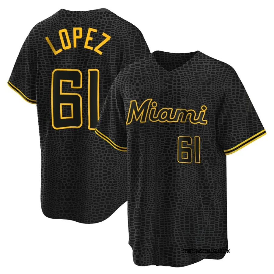 Otto Lopez Men's Miami Marlins Black Replica Snake Skin City Jersey