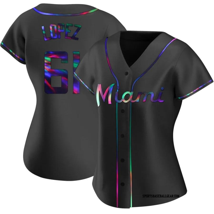 Otto Lopez Women's Miami Marlins Black Holographic Replica Alternate Jersey