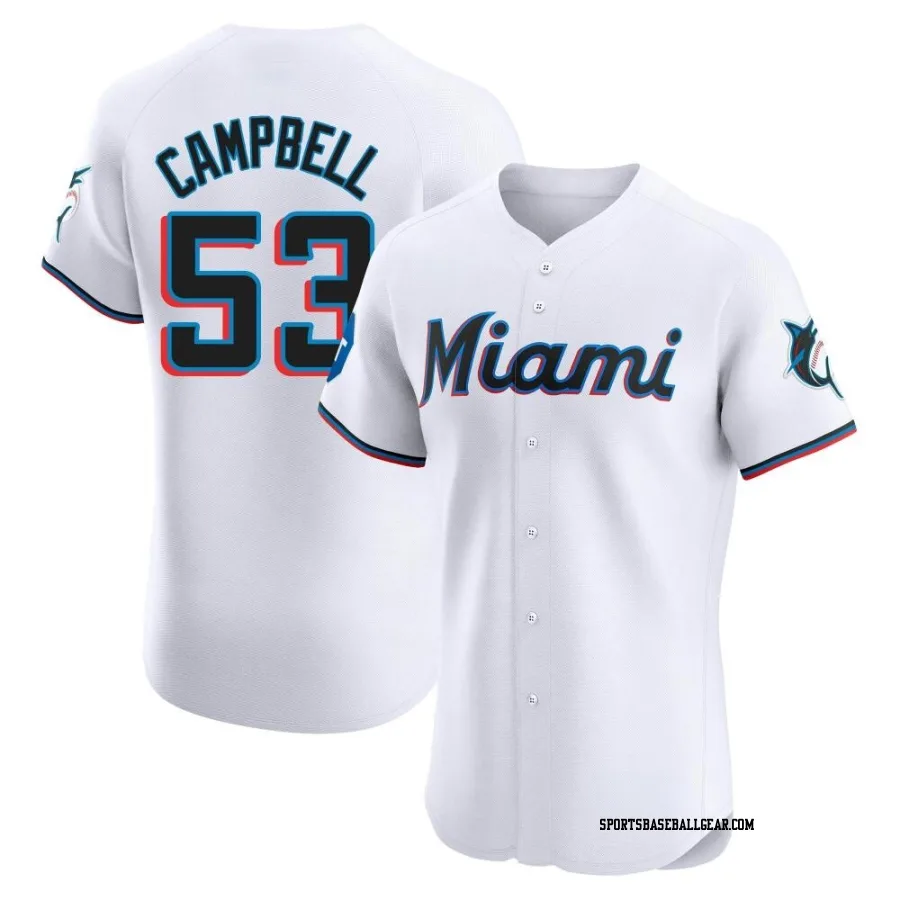 Paul Campbell Men's Miami Marlins White Elite Home Patch Jersey