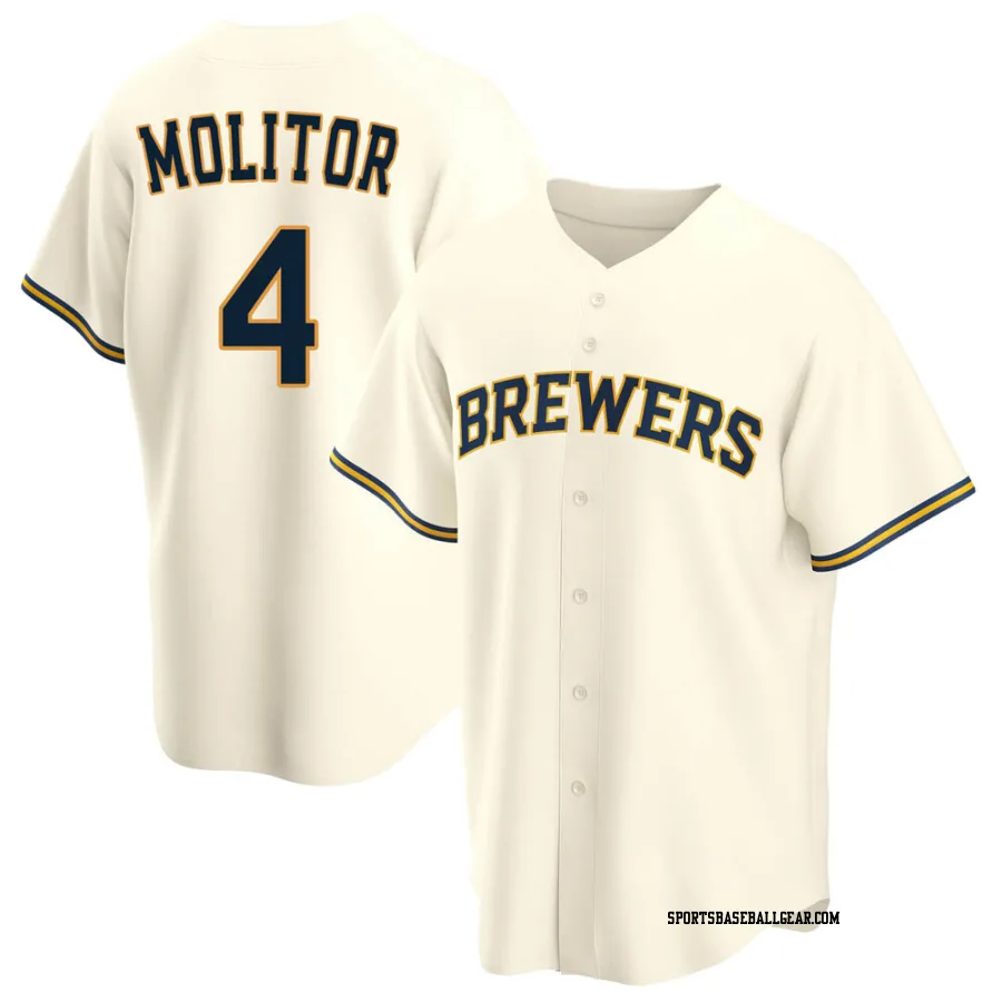 Paul Molitor Men's Milwaukee Brewers Cream Replica Home Jersey