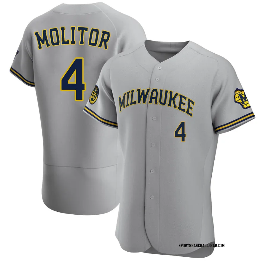 Paul Molitor Men's Milwaukee Brewers Gray Authentic Road Jersey