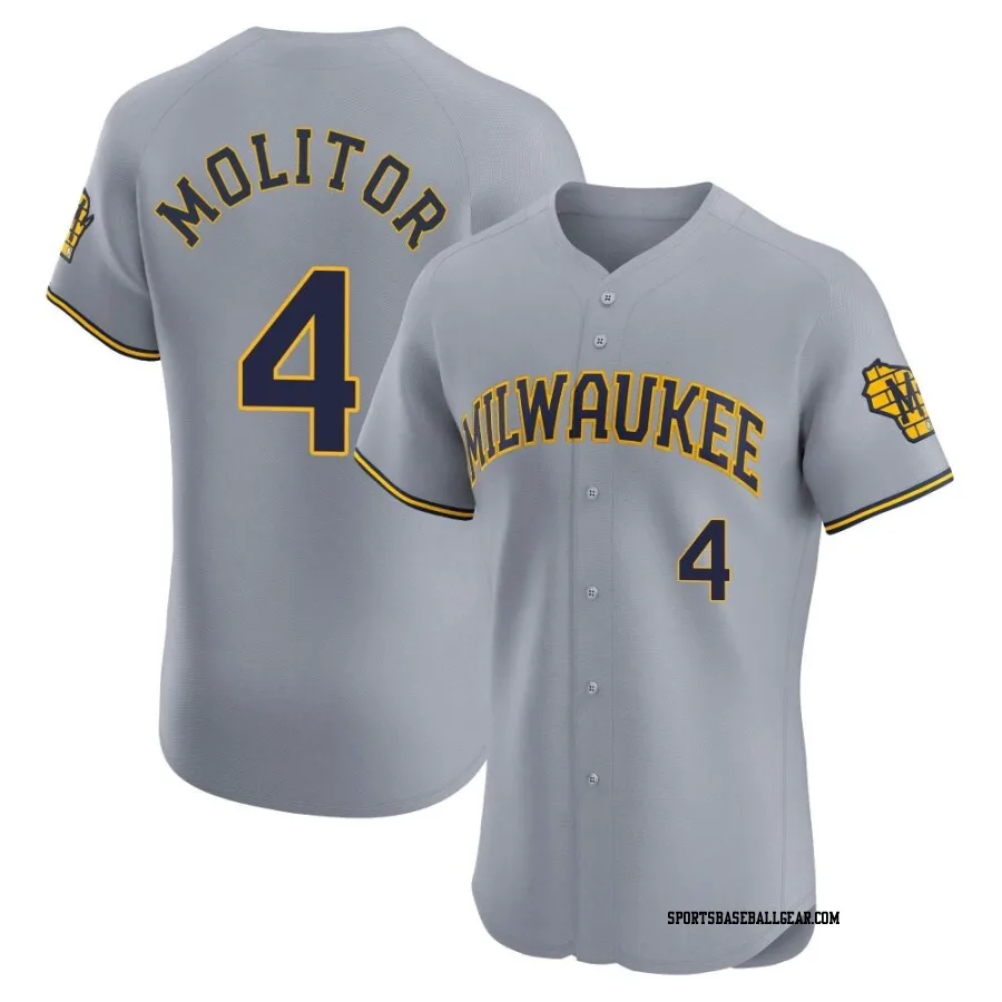 Paul Molitor Men's Milwaukee Brewers Gray Elite Road Jersey
