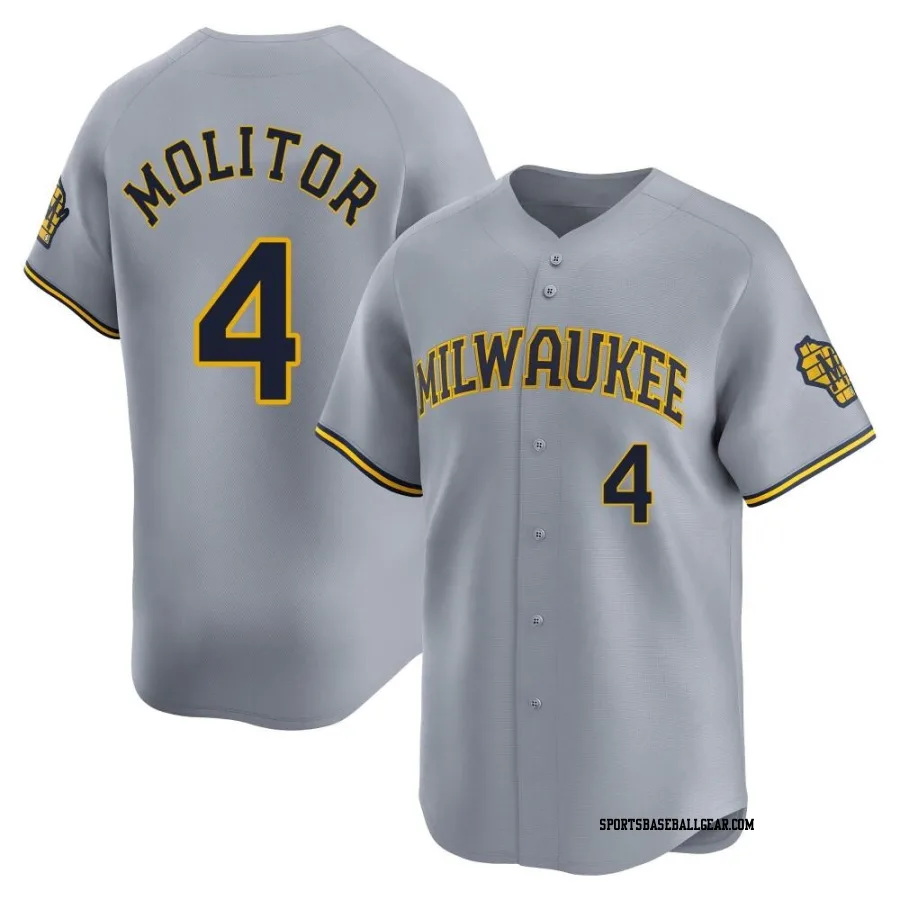 Paul Molitor Men's Milwaukee Brewers Gray Limited Away Jersey