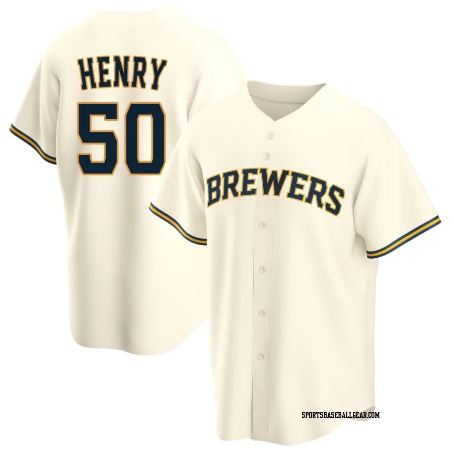 Payton Henry Men's Milwaukee Brewers Cream Replica Home Jersey