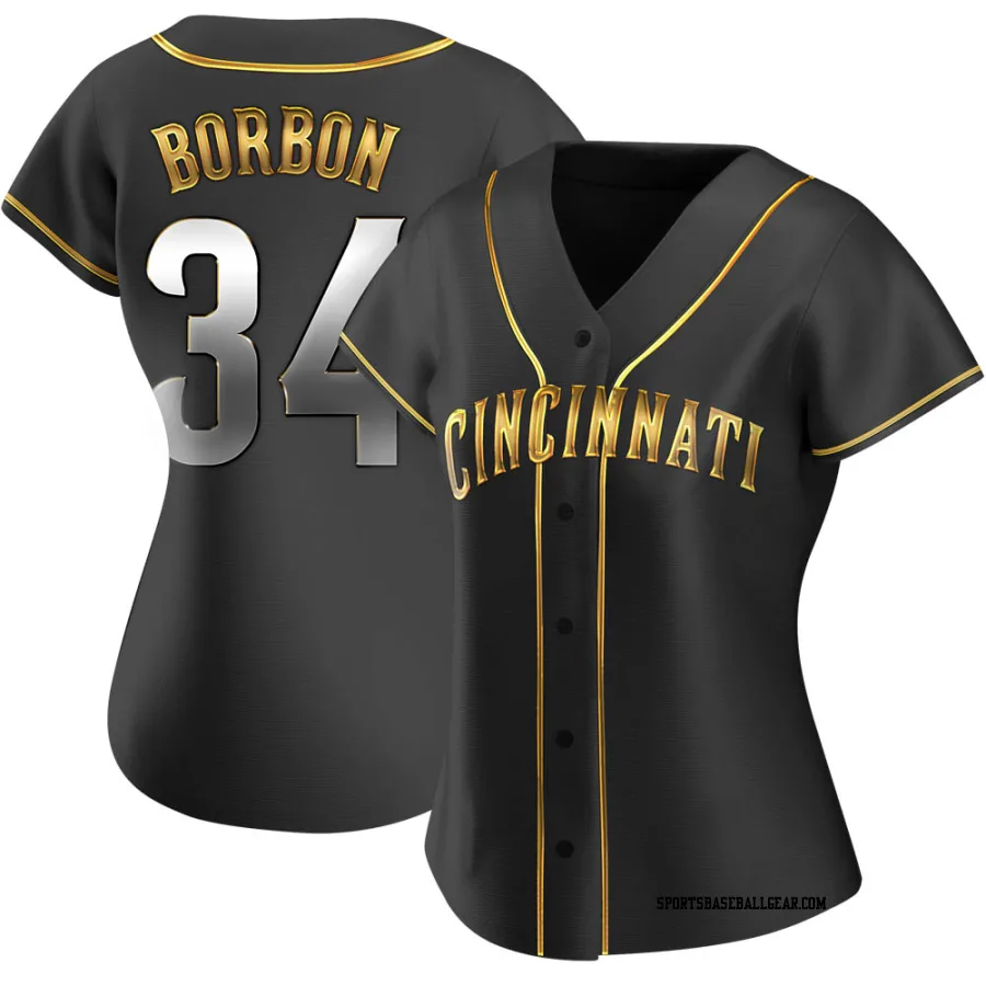 Pedro Borbon Women's Cincinnati Reds Black Golden Replica Alternate Jersey