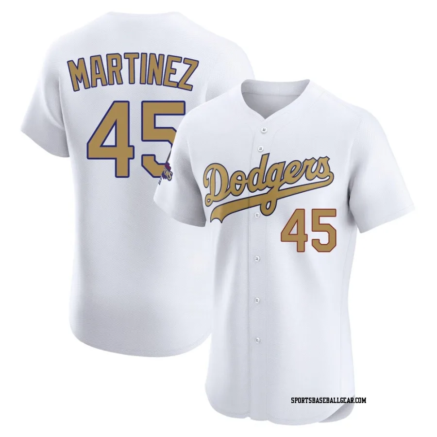 Pedro Martinez Men's Los Angeles Dodgers Gold Elite White 2025 Collection Jersey