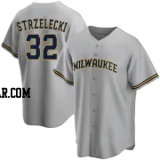 Peter Strzelecki Men's Milwaukee Brewers Gray Replica Road Jersey