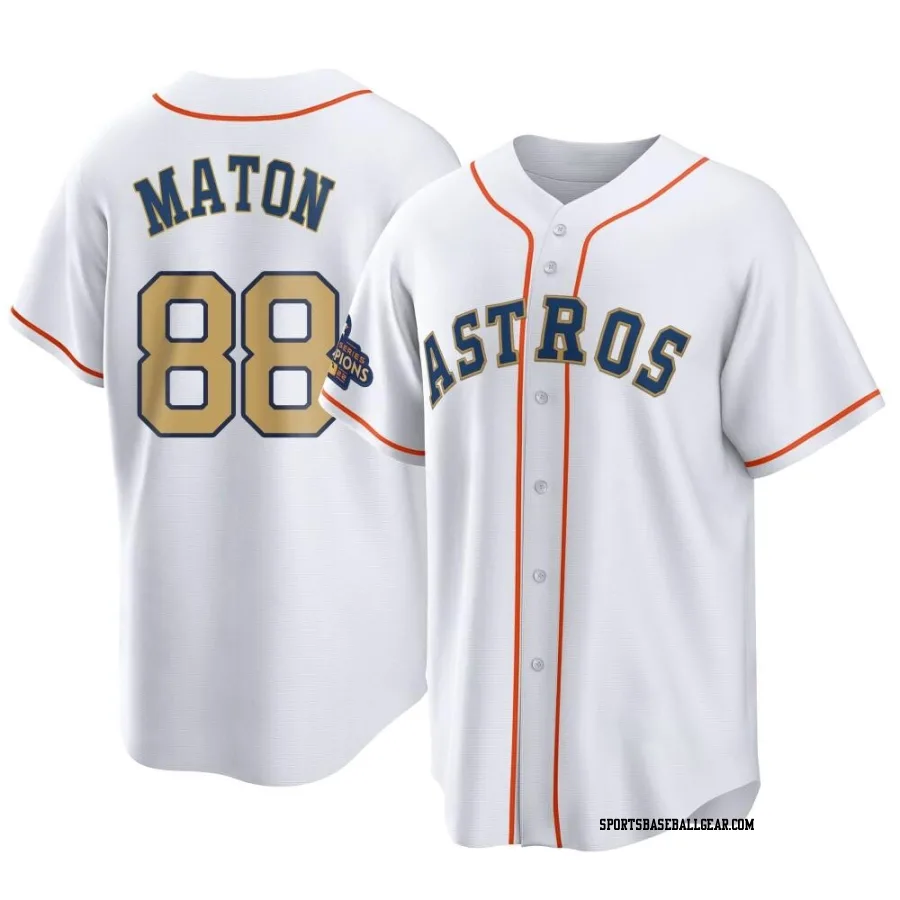 Phil Maton Youth Houston Astros Gold Replica White 2023 Collection Jersey