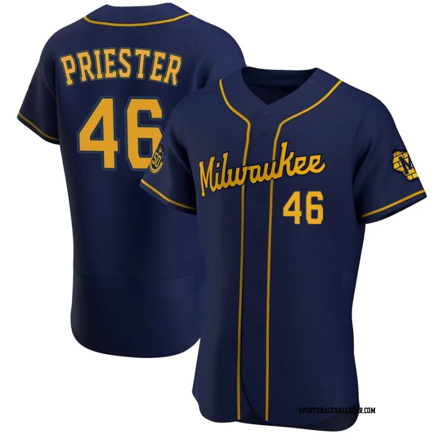 Quinn Priester Men's Milwaukee Brewers Navy Authentic Alternate Jersey