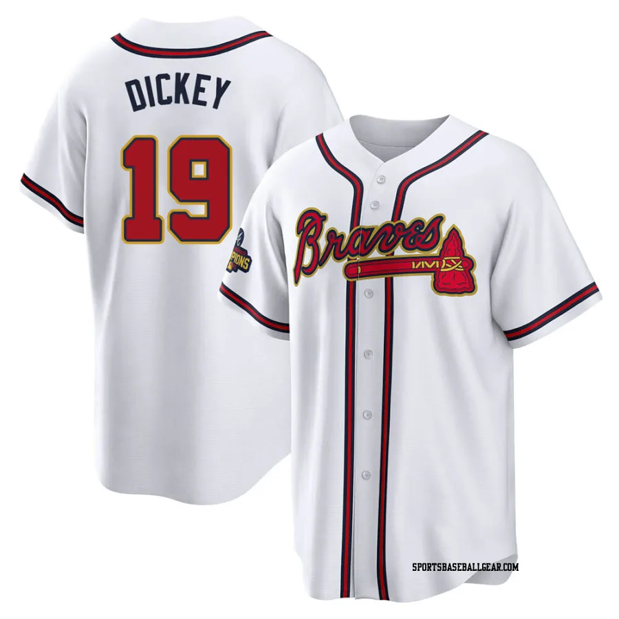 R.A. Dickey Men's Atlanta Braves Gold Replica White 2022 Program Jersey