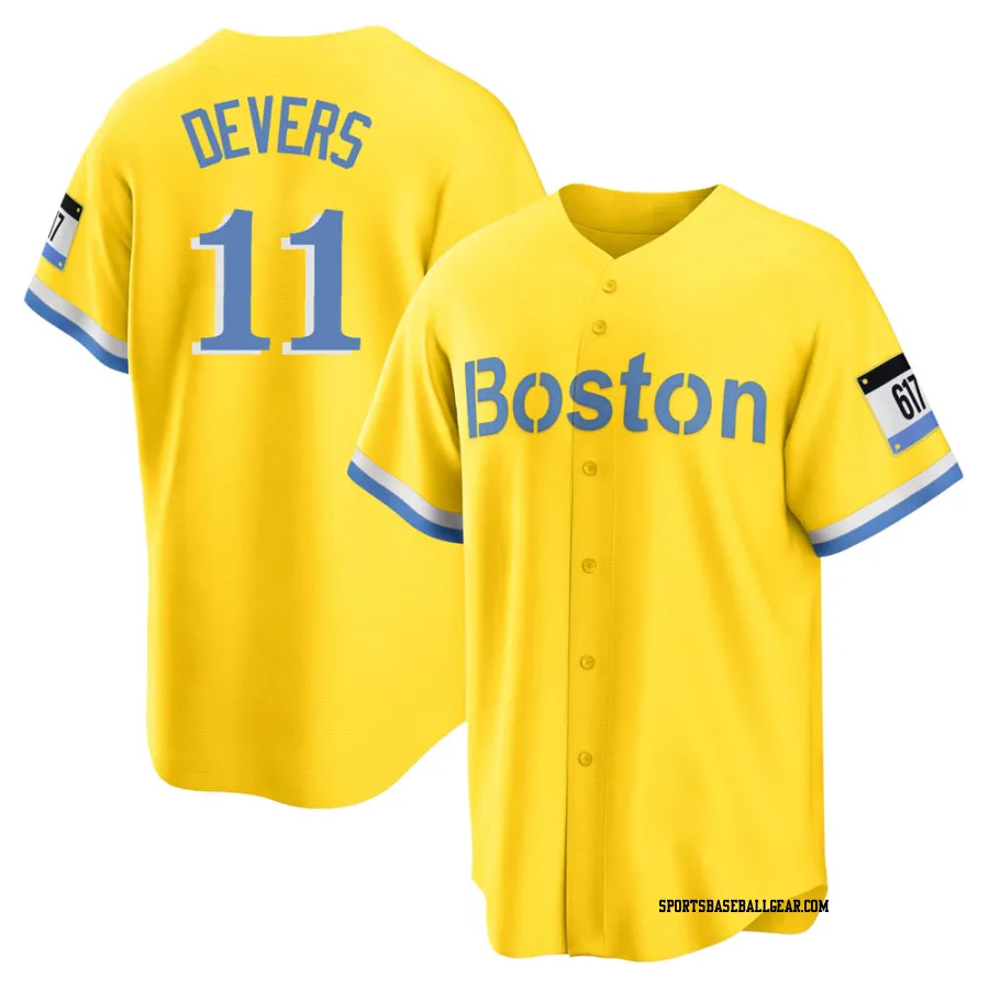 Rafael Devers Men's Boston Red Sox Gold/Light Replica Blue 2021 City Connect Player Jersey