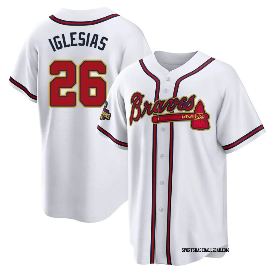Raisel Iglesias Youth Atlanta Braves Gold Replica White 2022 Program Jersey