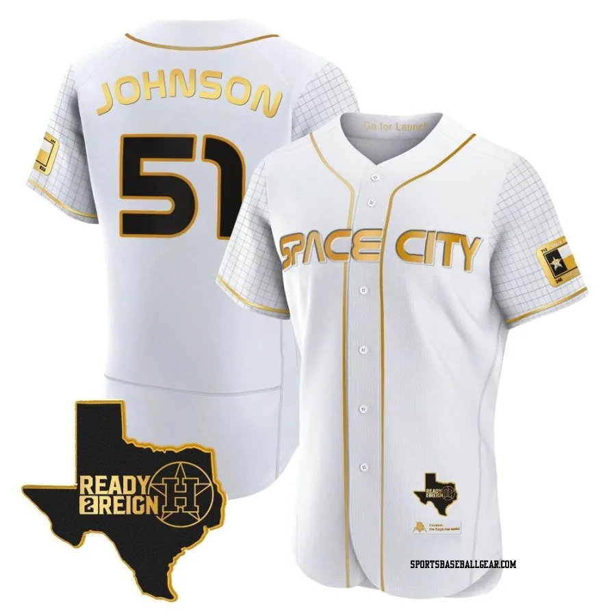 Randy Johnson Men's Houston Astros White/Gold Authentic 2023 Space City Ready 2 Reign Flex Base Jersey