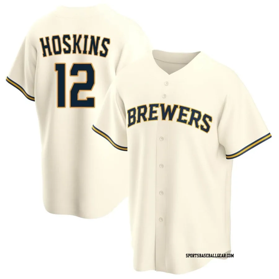 Rhys Hoskins Men's Milwaukee Brewers Cream Replica Home Jersey