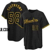 Rob Zastryzny Men's Milwaukee Brewers Black Replica Snake Skin City Jersey