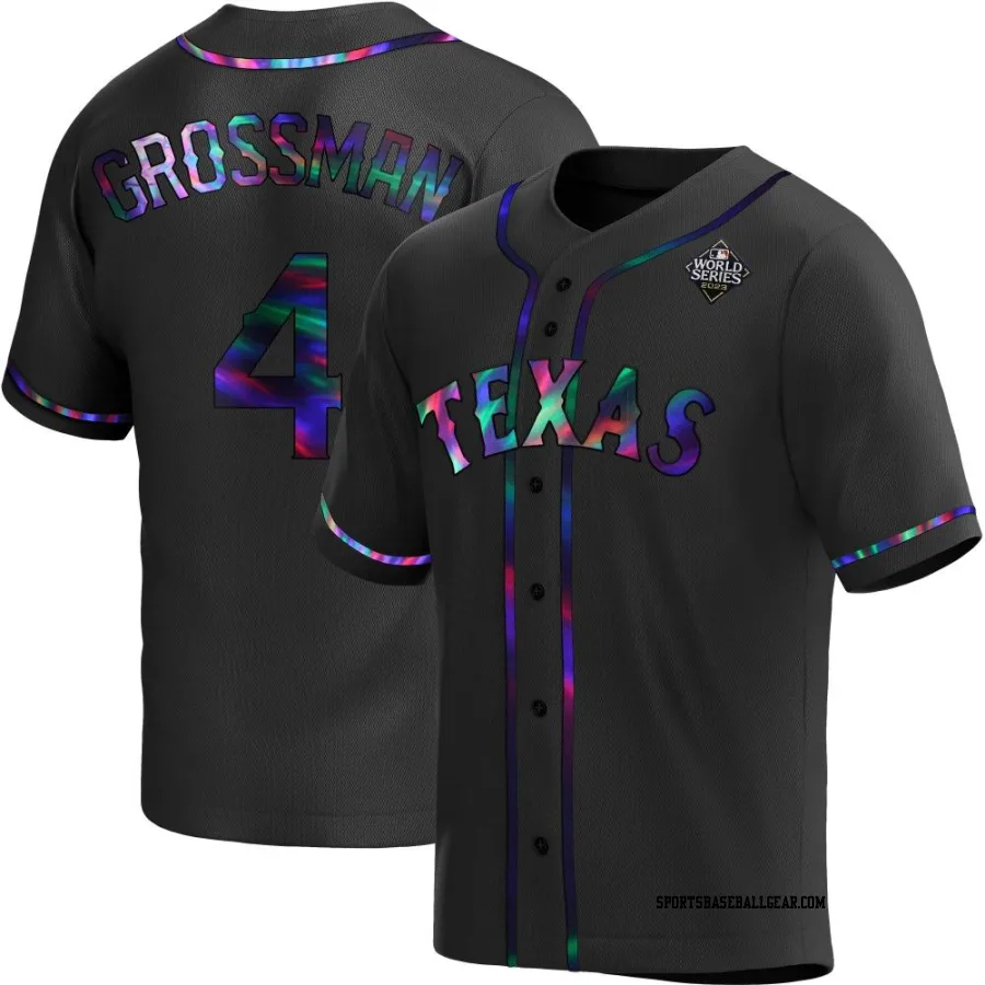 Robbie Grossman Men's Texas Rangers Black Holographic Replica Alternate 2023 World Series Jersey