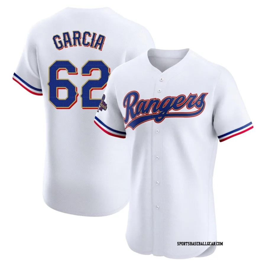 Robert Garcia Men's Texas Rangers Gold Elite White 2024 Collection Jersey