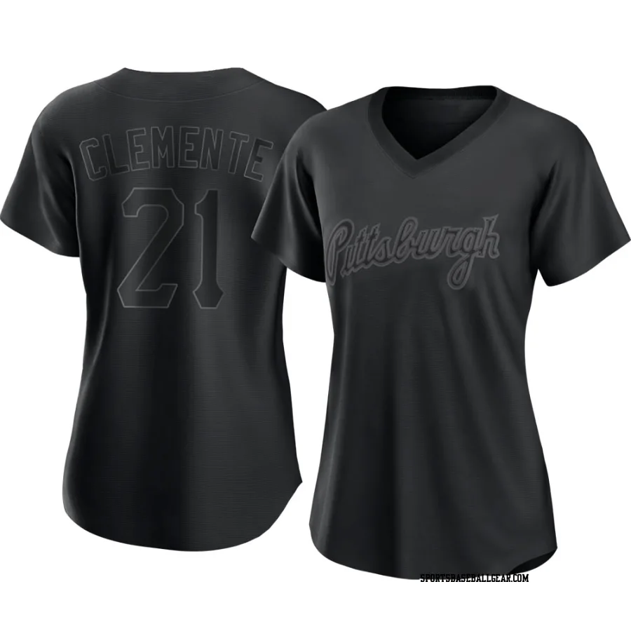 Roberto Clemente Women's Pittsburgh Pirates Black Authentic Pitch Fashion Jersey