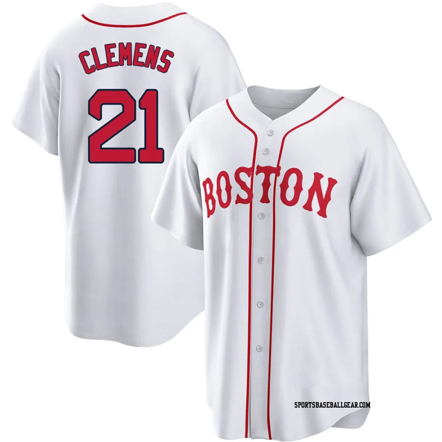 Roger Clemens Men's Boston Red Sox White Replica 2021 Patriots' Day Jersey
