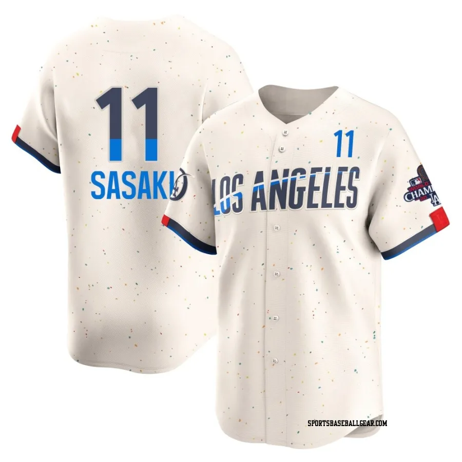 Roki Sasaki Men's Los Angeles Dodgers Cream Limited 2024 City Connect World Series Champions Jersey