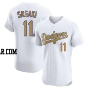 Roki Sasaki Men's Los Angeles Dodgers Gold Elite White 2025 Collection Jersey