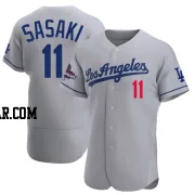 Roki Sasaki Men's Los Angeles Dodgers Gray Authentic Away Official 2024 World Series Champions Jersey