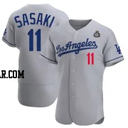 Roki Sasaki Men's Los Angeles Dodgers Gray Authentic Away Official 2024 World Series Jersey