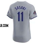 Roki Sasaki Men's Los Angeles Dodgers Gray Elite Road World Series Champions Jersey