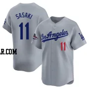 Roki Sasaki Men's Los Angeles Dodgers Gray Limited Away World Series Champions Jersey