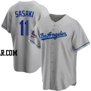 Roki Sasaki Men's Los Angeles Dodgers Gray Replica Road 2024 World Series Champions Jersey
