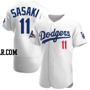 Roki Sasaki Men's Los Angeles Dodgers White Authentic Home Official 2024 World Series Champions Jersey