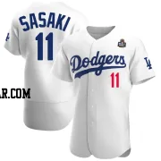 Roki Sasaki Men's Los Angeles Dodgers White Authentic Home Official 2024 World Series Jersey