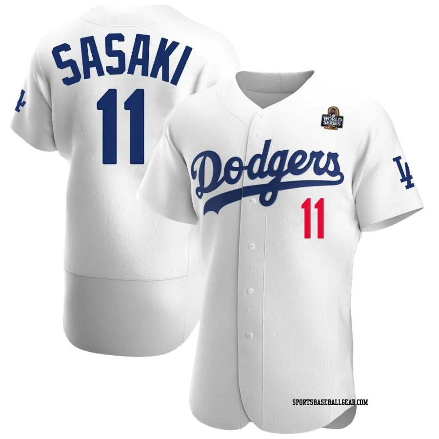Roki Sasaki Men's Los Angeles Dodgers White Authentic Home Official 2024 World Series Jersey