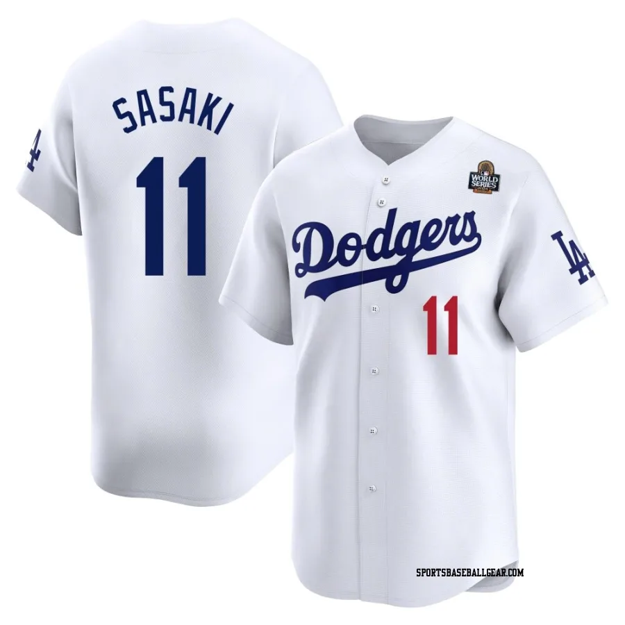 Roki Sasaki Men's Los Angeles Dodgers White Limited Home 2024 World Series Jersey