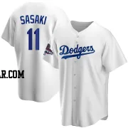 Roki Sasaki Men's Los Angeles Dodgers White Replica Home 2024 World Series Champions Jersey