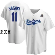 Roki Sasaki Men's Los Angeles Dodgers White Replica Home 2024 World Series Jersey