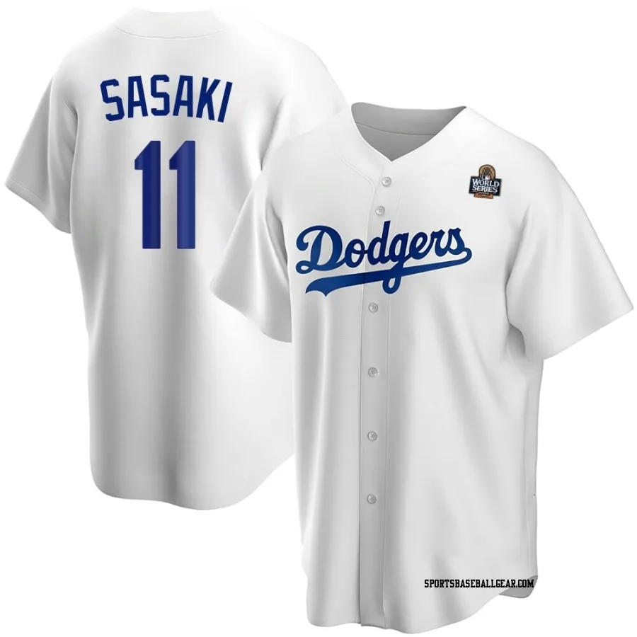 Roki Sasaki Men's Los Angeles Dodgers White Replica Home 2024 World Series Jersey