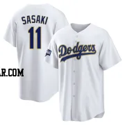 Roki Sasaki Men's Los Angeles Dodgers White/Gold Replica 2021 Gold Program Player Jersey
