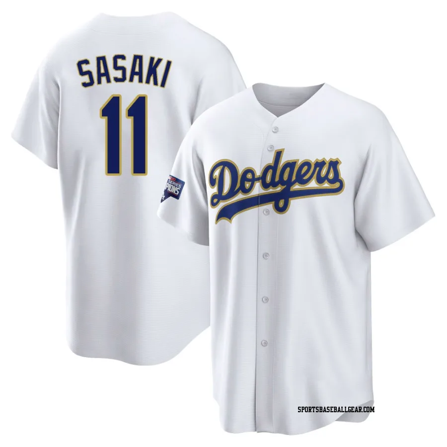 Roki Sasaki Men's Los Angeles Dodgers White/Gold Replica 2021 Gold Program Player Jersey