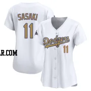 Roki Sasaki Women's Los Angeles Dodgers Gold Limited White 2025 Collection Jersey
