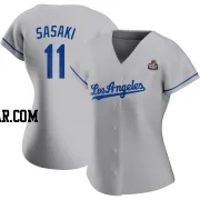 Roki Sasaki Women's Los Angeles Dodgers Gray Authentic Road 2024 World Series Jersey
